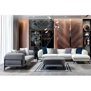 Weiß-Graue Couchgarnitur s L-Form Sofa Designer 3-Sitzer 2tlg