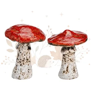 Logbuch-Verlag Keramik Pilze Rot Herbstliche Deko 2er Set | 8 x 8 x 9 cm, Herbstdekoration, 2 Stück, Keramik, Rot