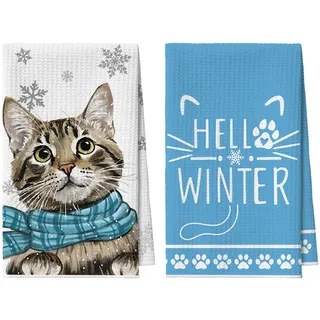 Artoid Mode Schneeflocken Kazte Hello Winter Bar Weihnachten Küchentücher Geschirrtücher, 42x65 cm Mikrofaser Saugfähig Handtücher Küchen Deko 2er Set
