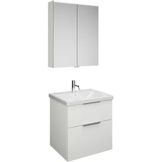burgbad Eqio Set, bestehend aus Spiegelschrank, Keramik-Waschtisch und Waschtischunterschrank, Breite 650mm, SFAN065F2009C0001G0146, Farbe: Weiß Hochglanz / Weiß Hochglanz, Griff Chrom G0146
