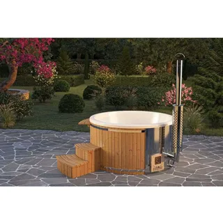 Finntherm Holz Badefass Stockholm Thermoholz Ø 180 cm VA-Ofen 30 kW Grau