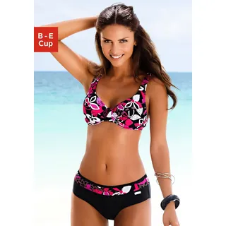 Bügel-Bikini LASCANA, Damen, Gr. 36, Cup B, schwarz (schwarz, bedruckt), Polyamid, Bikini-Sets Bügel-Bikini, im schönen Floraldesign