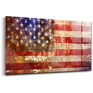 120x60 - Wandmalerei auf Glas- Wanddekoration aus Glas - US-Flagge im Vintage-Stil - Rot