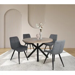 Duo Collection "Esszimmergruppe Damira & Iris", Set, 5-tlg., 5 Stk. tlg. Ø 120 cm, massives Metallgestell, bis 100 kg belastbar,