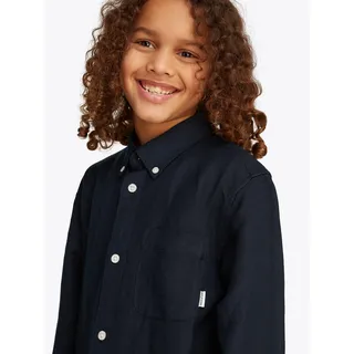 Tommy Hilfiger Langarmhemd "LINEN BLEND RELAXED SHIRT LS" mit Brusttasche, Logostickerei, schwarz night navy