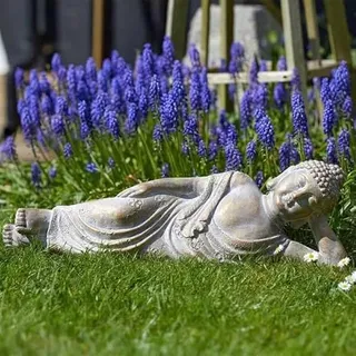 Garden Mile Großer liegender Glücksbuddha-Buddha-Ornament für Haus und Garten – Fung Shui-Meditations-Gartenornament, wasserfest, Gartendekoration für drinnen oder draußen, für die Terrasse oder als