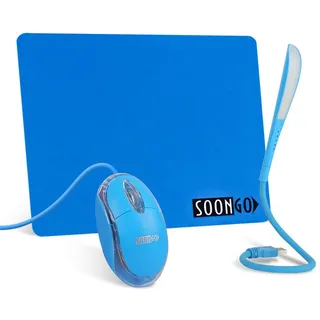 SOONGO Mini Mouse Pad Kids Mouse for Laptop USB LED Light 3 in 1 Gift Combo Mouse Pad Non-Slip Rubber Base USB Reading Lamp with Dimmable Touch Switch