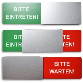 SynMe Frei/Besetzt-Schild Style: Bitte EINTRETEN/Bitte WARTEN 175x50mm - Design Made in Germany - Gravierte Buchstaben - Rahmenloses Schild mit Metallschieber - 2 Klebepads der renommierten Marke 3M