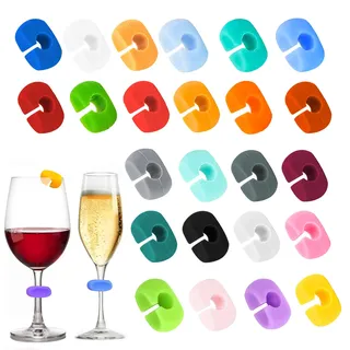 TDUNSYA Glasmarkierer Silikon,24 Stück Glas Markierung Trinkgläser,Glasmarker Buntes,Wiederverwendbar Charm Weinglasring Silicon,für Weinglas, Tassen, Trinkglas,Cocktailglas