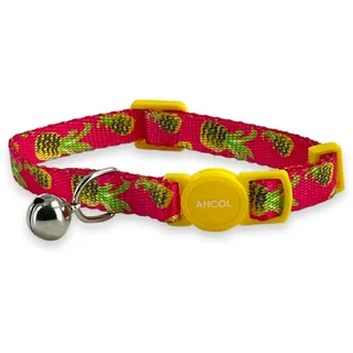 Ancol Verstellbares Katzenhalsband mit Sicherheitsglocke und auseinanderbrechbarer Schnalle, lustiges Sommermotiv, tropisches Ananas-Muster