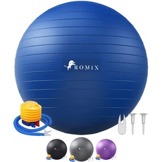 ROMIX Gymnastikball 55cm 65cm 75cm, Anti-Burst Sitzball mit Luft-Pumpe für Balance und Stabilität, Aufblasbarer Pilates Ball für Yoga Übung, Ball für Fitness, Gymnastikball Schwangerschaft (blau)