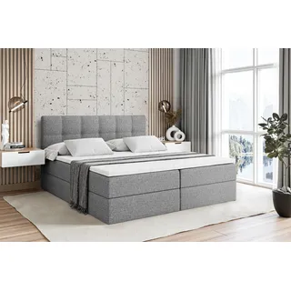 ALTDECOR Boxspringbett mit H3 Matratze und Topper - 140 x 200 cm - MARCE - Grau Gewebe - Polsterbett mit Bettkasten und Lattenrost, Bett mit Stauraum - Grau