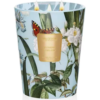 M&SENSE Jasmin Duftkerze im Glas groß 3 Dochte stark duftende 990g 150 Stunden lange Brennzeit natürliche Sojakerze Aromatherapiekerze für Stressabbau, Meditation, Yoga, Spa