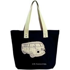 Bild VW Collection - Volkswagen Wiederverwendbare Canvas-Einkaufs-Tüte-Strand-Tasche mit T1 Bulli Bus Motiv (Silhouette/Schwarz)