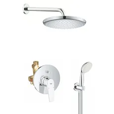 GROHE Start Flow - Installationsset (inkl. Wannen- Einhebelmischer, Wandhalterset, 250mm Kopfbruase & Wannen- Brausearm), rund, chrom