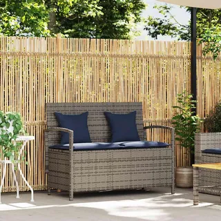 vidaXL Gartenbank mit Stauraum und Kissen Grau Poly Rattan - Grau