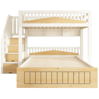 Merax Etagenbett 90x200+140x200cm Stauraum Weiß Natur