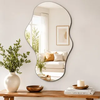 PERFNIQUE Asymmetrischer Spiegel 109 x 61 cm, Unregelmäßiger Wandspiegel, Großes Modernes Dekorativ für Wohnzimmer, Badezimmer, Schlafzimmer, Eingangsbereich, Wolkenspiegel, Rahmenloser