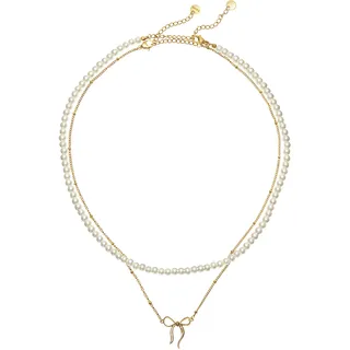 LASCANA "Edelstahlketten Set", Set, Künstliche Süßwasserperlen, 2 Stk. tlg.) 2-teiliges Halsketten Set, goldfarben