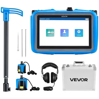 Vevor Rohr-Wasserleckdetektor, 1 Hz – 10000 Hz, 7-Zoll-Touchscreen-Lecksuchgerät für 5 m Lange unterirdische Rohrleitungen – mit mittlerem & großem Sensor, 3 Abhörstäben, Kopfhörer & Etui