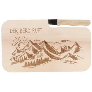 Spruchreif | Brotzeitbrett mit Messer "Der Berg ruft!" – Graviertes Holzbrett mit Wander-Motiv | Geschenkidee für Bergliebhaber, Wanderer & Outdoor-Fans