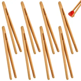 8 Stück Bambus Zange, 18cm Bambus-Toastzange, Rutschfestem Grillzange Holz, Wiederverwendbare Grillzange aus Holz, für Toast, Tee, Salat, Brot, Barbecue, Picknick, Früchtetee, für Küche, Party