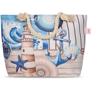 Strandtasche , Blau, Multicolor, Sandfarben, Hellblau, Beige , Textil , Strand , 60x43 cm , Oeko-Tex® Standard 100 , Freizeit & Co, Koffer & Taschen, Strandtaschen