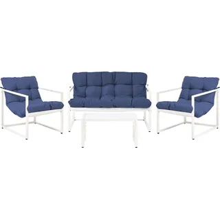 BELIANI Gartenlounge Set Blau / Weiß Stahl 4-Sitzer mit Gartensofa Gartensessel Tisch Kissen Modernes Design Outdoor Lounge Gartenmöbel - Blau, Weiß