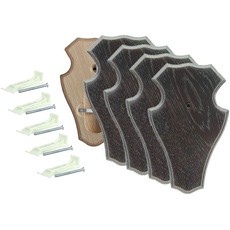EUROHUNT Rehbock Gehörnbrettchen spitz Dunkelbraun mit Gehörnklammern 5 Sets aus Brettchen und Klammer 19x12 cm oder 22x13 cm rissfreie Eiche (R 22x13 cm)
