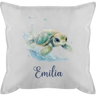 Kissen 50x50 - Schildkröte mit Name personalisiert I Zootiere I Panzertier - 50 x 50 cm - Weiß - Geschenke schildkröten Personal Turtle tiermotiv und schildkrötenmotiv personalierten Turtles