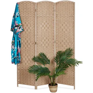 Relaxdays Paravent, 3-teilig, faltbarer Raumtrenner, HxB 170x120 cm, für innen, Trennwand, Holz, Papierseil, Natur