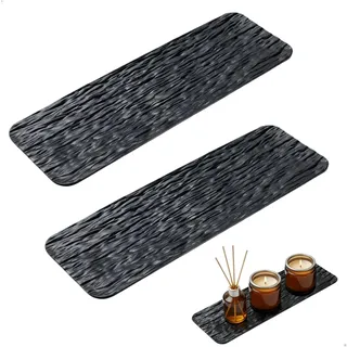 2er Set Dekotablett, Badezimmer Tablett mit Wasserwellen-Design, Badezimmer Deko, Anti-Rutsch-Boden, Dekoteller Schwarz für Kosmetik, Deko, Aufbewahrung im Bad, Schlafzimmer