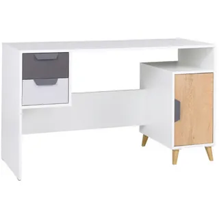 Deine Möbel 24 Kinderschreibtisch Justin 13 130 cm breit in Weiß / Graphit / Grau / Eiche , Weiß, Graphitfarben, Grau, Eichefarben , Holzwerkstoff , 2 Schubladen , 130x76x55 cm , Babymöbel & Kindermöbel, Kinderzimmer & Jugendzimmer, Kinderschreibtische