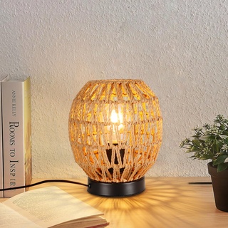 Tischlampe Vintage, Rattan Schreibtischlampe Mit Eisensockel, Boho-Handgefertigter Geflochtener Lampenschirm E27 Schreibtischlampe Retro, Rustikale Lampenschirm FüR Tischlampe, Esszimmer, Hochzeit