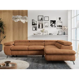 MKS Meble Ecksofa Sofa Orange, Wohnlandschaft L-Form mit Schlaffunktion und Bettkasten, Schlafsofa mit Bettkasten, Sofa mit Einstellbare Kopfstützen, Peter L - Orange Struktur - Rechts Orange - Orange