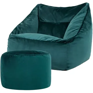 I.C.O.N. icon Sitzsack Sessel mit Fußhocker , Grün , Kunststoff , 88x80x100 cm , Hergestellt in Deutschland, Oeko-Tex® Standard 100 , Wohnzimmer, Lounge, Schlafzimmer, Büro