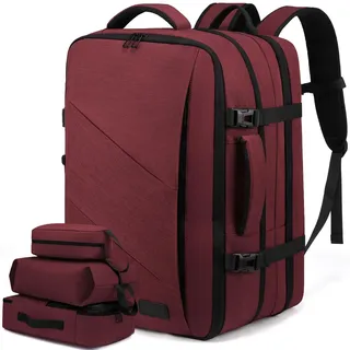 LOVEVOOK Handgepäck Rucksack Flugzeug, 15,6 Zoll Reiserucksack Herren Damen Kofferrucksack mit Laptopfach, Travel Backpack Carry On Luggage Cabin Bag für Männer Frauen Reise Arbeit Business, Rotwein