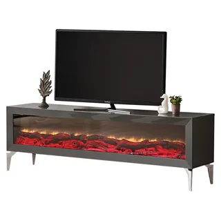 JV moebel Kamin Elektrokamin Media TV-Lowboard 154 x 41 cm Grau MDF/Spanplatte