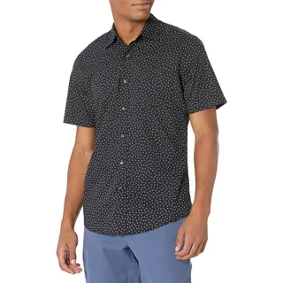 Amazon Essentials Herren Schmal Geschnittenes Bedrucktes Hemd Mit Kurzen Ärmeln Und Knopfleiste, Schwarz Floral, M