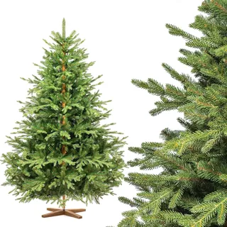 FairyTrees Weihnachtsbaum künstlich 180 cm Alpentanne Premium Kunsttanne | Künstlicher Tannenbaum,Naturgetreu wie echt, inkl. Holzständer, Made in EU, Klassische Form, Spritzguss, Christbaum, FT33