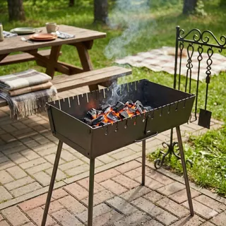 GOROCH Mangal Grill NEXT – Schaschlik Holzkohlegrill aus 3 mm Stahl, faltbarer Koffergrill für 10 Spieße, tragbarer Camping Grill, Outdoor BBQ, Grill für Spieße