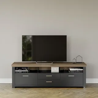 Set One by Musterring York Lowboard 200 x 63 x 51 cm Grau Eiche MDF