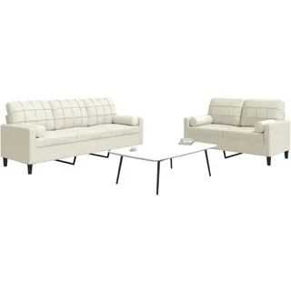 2-tlg. Sofagarnitur mit Kissen und Nackenrollen Creme Samt, Schlafsofas 2024 Neu Design Möbel - Creme