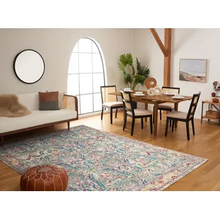 SAFAVIEH Boho Teppich für Wohnzimmer, Esszimmer, Schlafzimmer - Mystique Collection, Kurzer Flor, Grau und Hellblau, 244 X 305 cm
