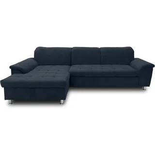DOMO. collection Ecksofa Franzi, Schlafsofa, Longchair links mit Bett- & Rückenfunktion, Sofa, Eckcouch, Polsterecke, Couch in L-Form, 279 x 170 x 81 cm (BxTxH), dunkelblau