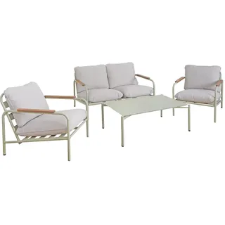 MCW Gartengarnitur Hellgrün, Beige 1x 2-Sitzer Gartenbank, 2x Sessel und 1x Tisch-Set , Metall , Gartenmöbel, Gartengarnituren, Gartenmöbel-Sets