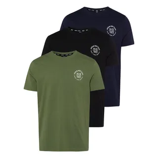 T-Shirt H.I.S, Herren, Gr. M (48/50), bunt (schwarz, marine, olivgrün), Single Jersey, Obermaterial: 100% Baumwolle, bedruckt, schmal, Rundhals, gerader Abschluss, Shirts T-Shirt, schmal geschnitten, bedrucktes Design, aus 100% Baumwolle, Topseller