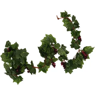HomeDecTime Weingirlande 250 cm künstliche Weinrebe Traubenblätter Weinranke Traube Rebe Kunstpflanze Efeuranke Weinlaub Künstliche Pflanze Deko
