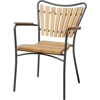 Gardenson Gartenstuhl , Anthrazit, Teakfarben , Holz , Teakholz , vollmassiv , Rundrohr , 58.5x78x56.5 cm , stapelbar, wetterbeständig , Holzmöbel, Sitzgelegenheiten Holz, Gartensessel Holz