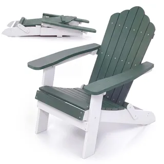 KOMFOTTEU Klappbarer Adirondack-Stuhl, Outdoor-HDPE-Akzentmöbel mit ergonomisch geneigter Rückenlehne & breiten Armlehnen, wetterbeständiger Terrassen-Feuerstellen-Loungestuhl für Garten, Terrasse - Grün